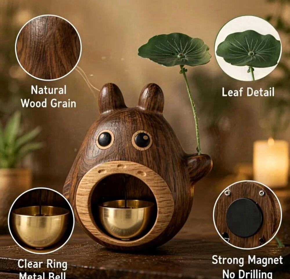 Totoro Door Bell Chime, Wooden Shopkeepers Bell, Cute Door Chime for Home & Shop